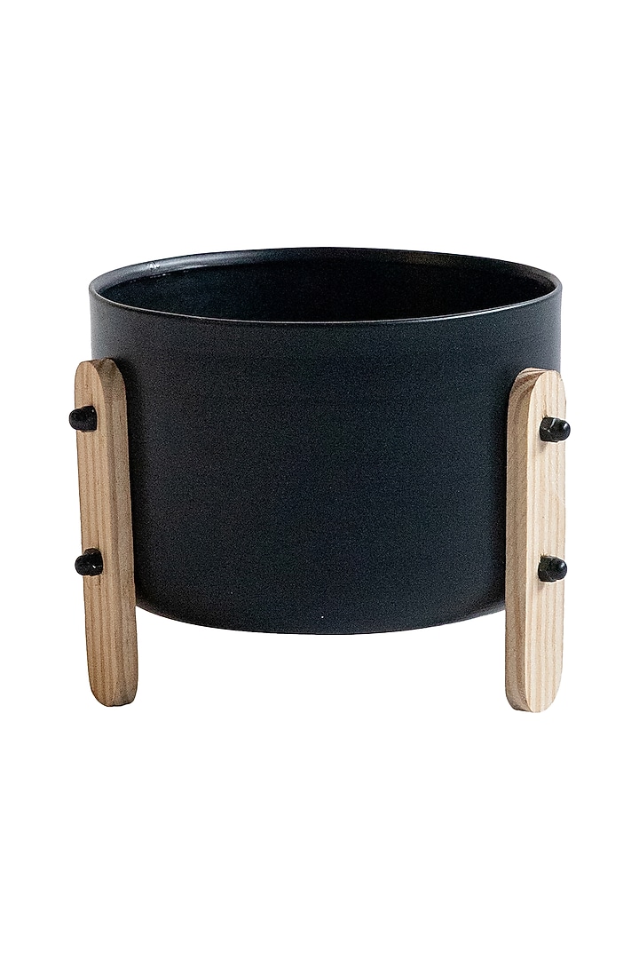 Black Mild Steel & Pine Wood Planter by Logam at Pernia's Pop Up Shop