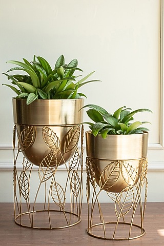 Gold Metal Planter Set by Logam
