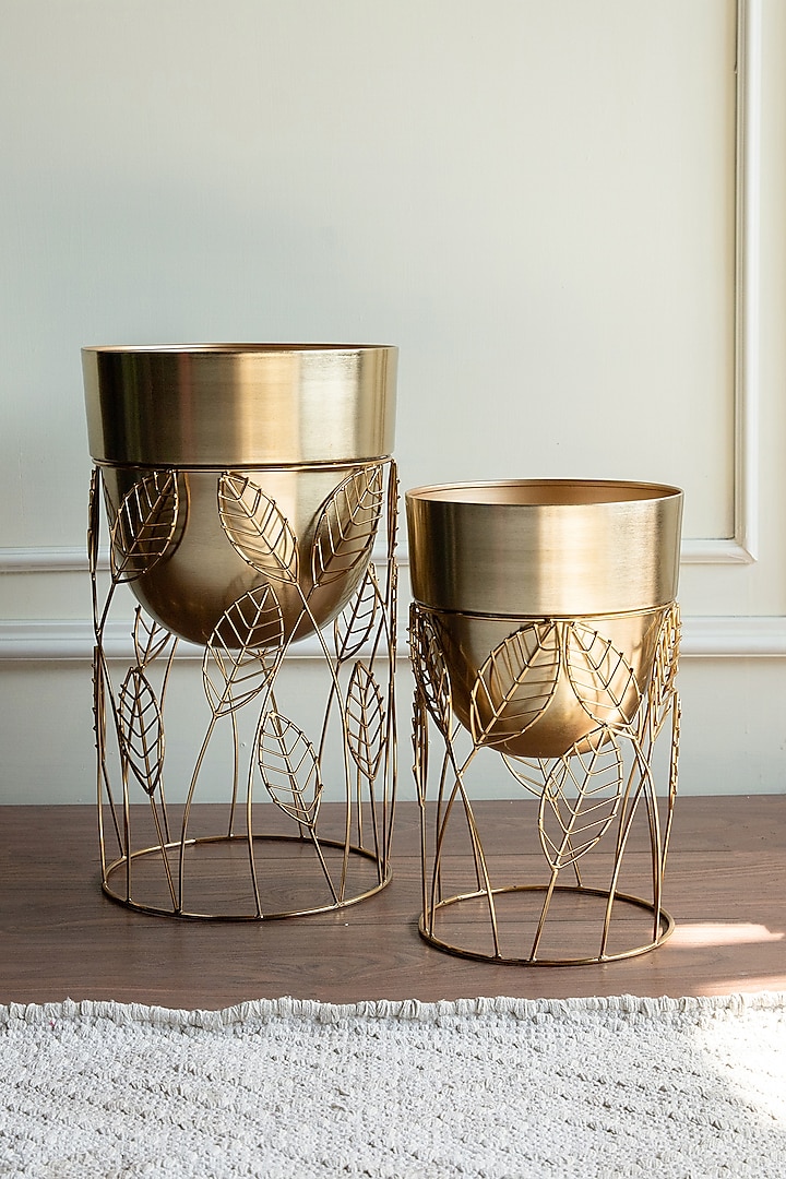 Gold Metal Planter Set by Logam at Pernia's Pop Up Shop