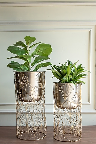 Silver Metal Planter Set by Logam