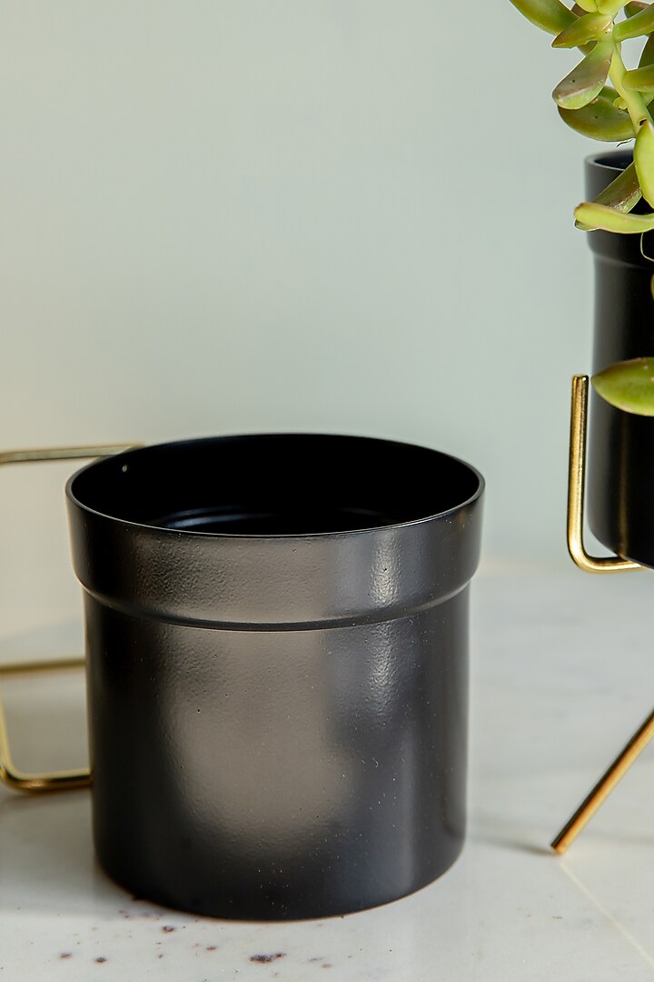 Black & Gold Metal Planter by Logam at Pernia's Pop Up Shop