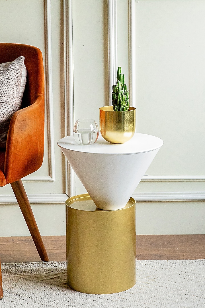 White & Gold Metal Side Table by Logam