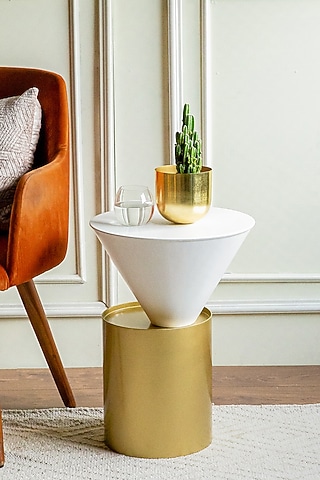 White & Gold Metal Side Table by Logam