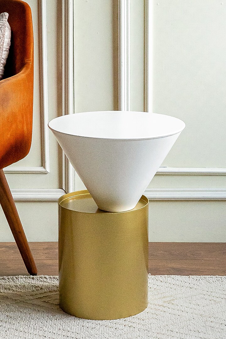 White & Gold Metal Side Table by Logam at Pernia's Pop Up Shop