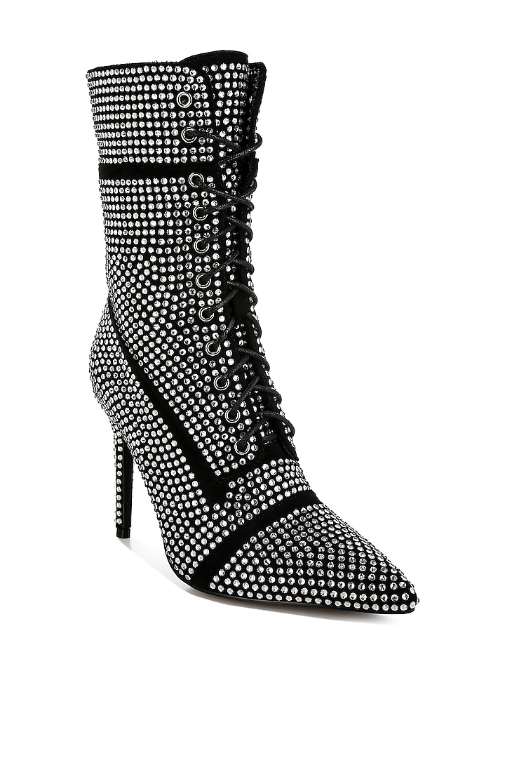 Black Microfibre Rhinestone Embellished Boots by London Rag at Pernia's Pop Up Shop