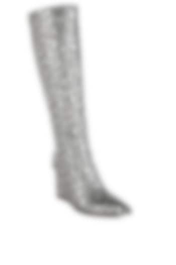 Black Faux Leather Printed Boots by London Rag at Pernia's Pop Up Shop