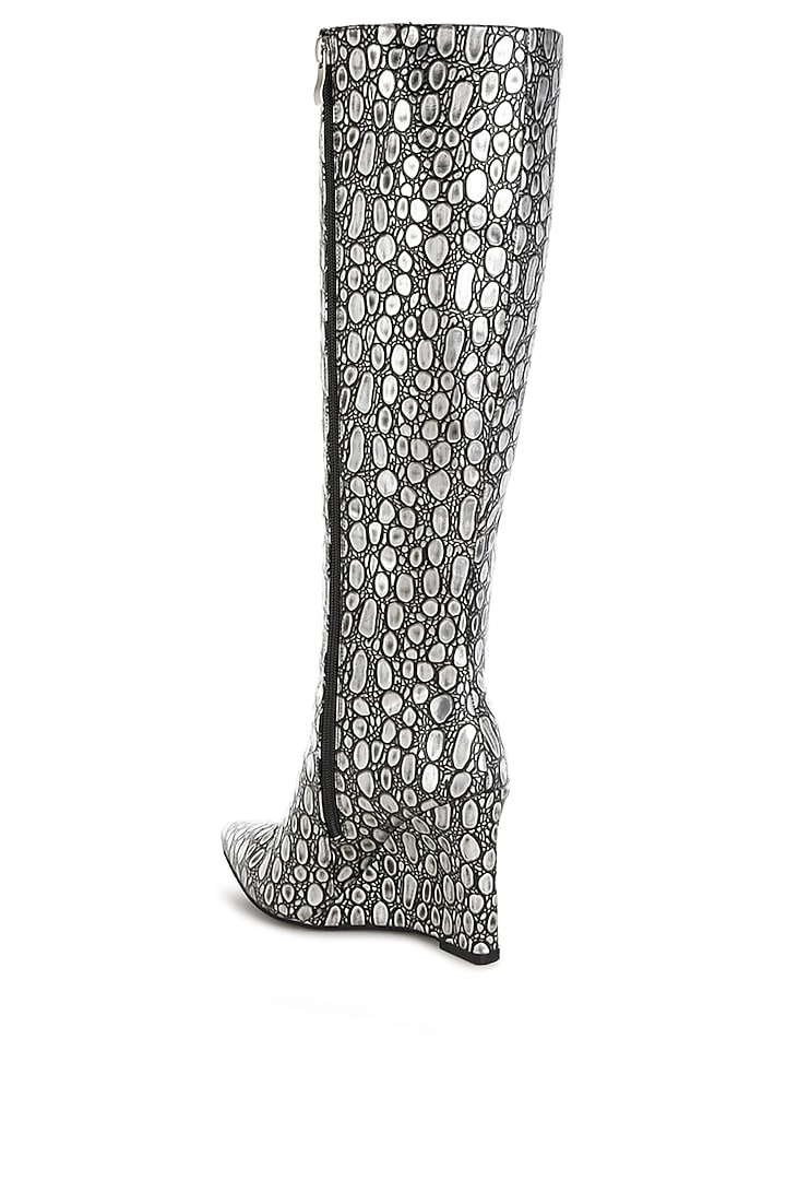 Black Faux Leather Printed Boots by London Rag at Pernia's Pop Up Shop