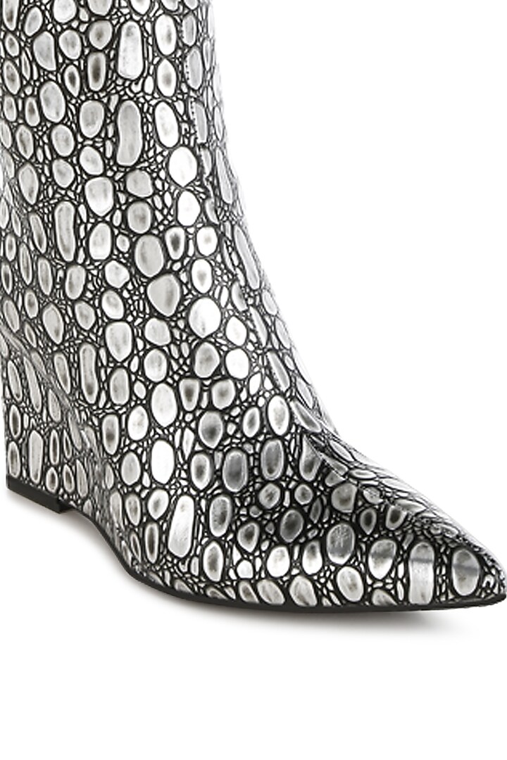 Black Faux Leather Printed Boots by London Rag at Pernia's Pop Up Shop