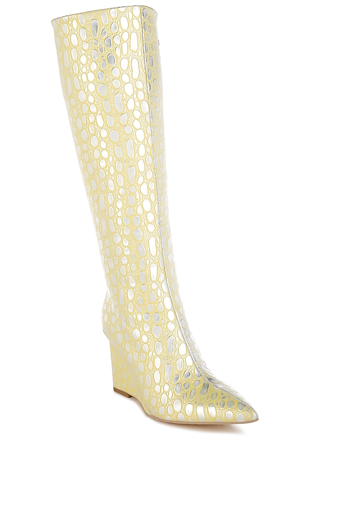 Yellow Faux Leather Printed Boots by London Rag at Pernia's Pop Up Shop