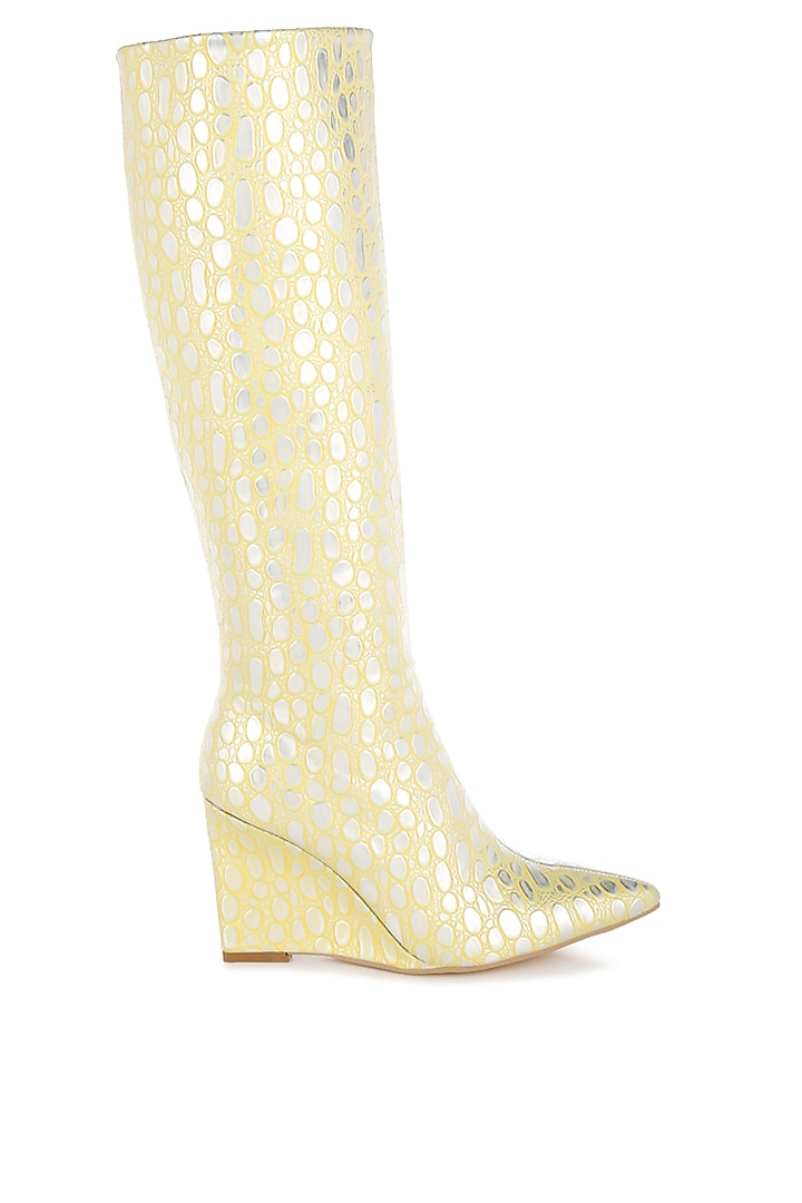 Yellow Faux Leather Printed Boots by London Rag at Pernia's Pop Up Shop