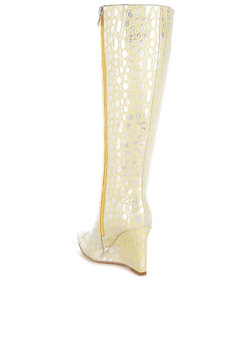 Yellow Faux Leather Printed Boots by London Rag at Pernia's Pop Up Shop