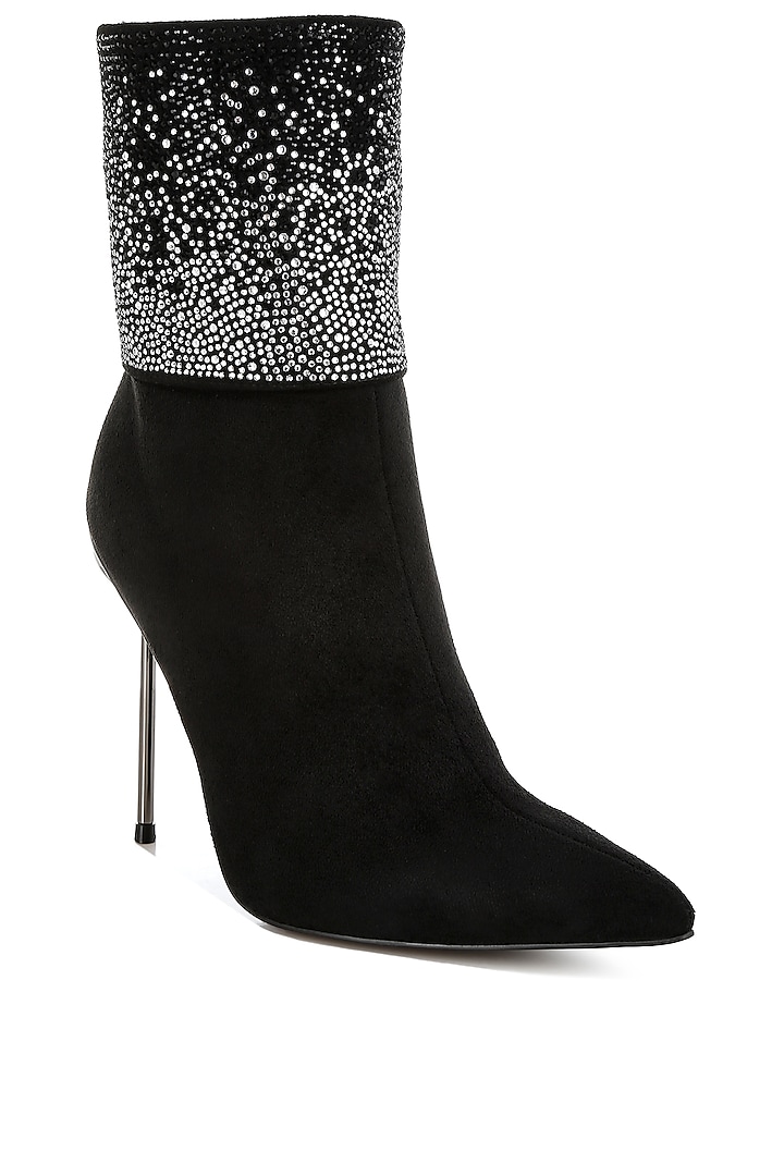 Black Microfiber Rhinestone Embellished Boots by London Rag at Pernia's Pop Up Shop