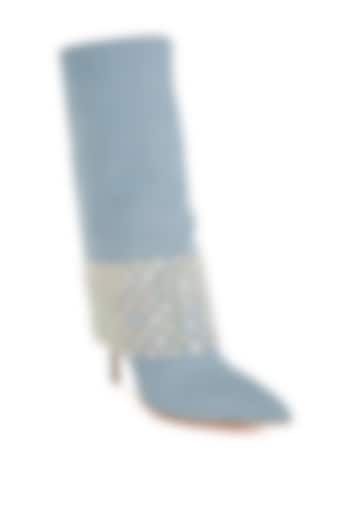 Blue Denim Rhinestone Embellished Boots by London Rag at Pernia's Pop Up Shop