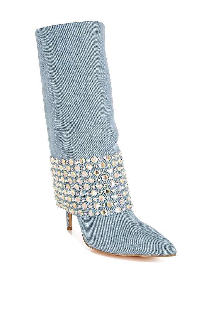 Blue Denim Rhinestone Embellished Boots by London Rag at Pernia's Pop Up Shop