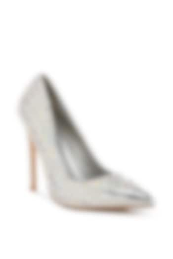 Silver Metallic Faux Leather Rhinestone Embellished Pumps by London Rag at Pernia's Pop Up Shop