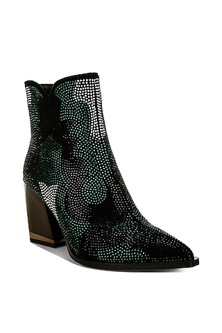 Green Microfiber Rhinestone Embellished Boots by London Rag