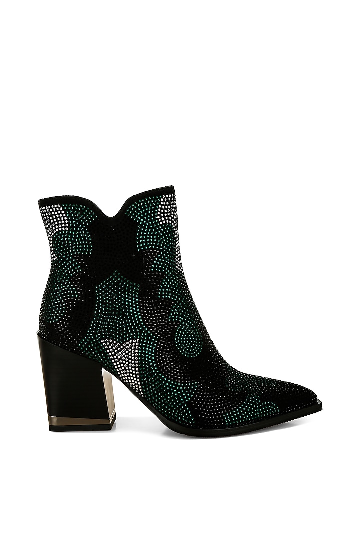 Green Microfiber Rhinestone Embellished Boots by London Rag at Pernia's Pop Up Shop