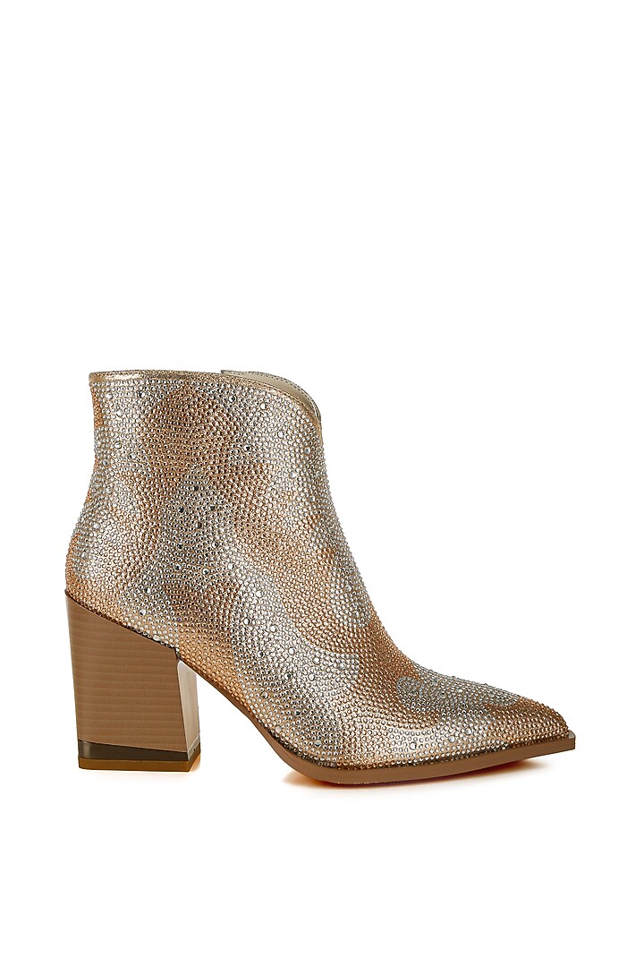 Gold Metallic Faux Leather Rhinestone Embellished Boots by London Rag at Pernia's Pop Up Shop