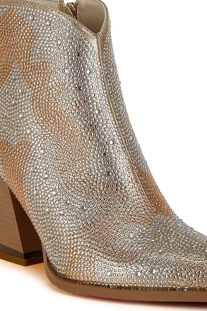 Gold Metallic Faux Leather Rhinestone Embellished Boots by London Rag at Pernia's Pop Up Shop