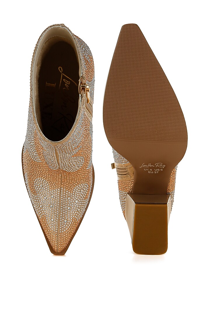 Gold Metallic Faux Leather Rhinestone Embellished Boots by London Rag at Pernia's Pop Up Shop