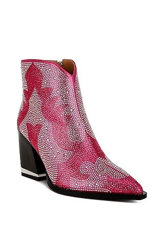 Pink Metallic Faux Leather Rhinestone Embellished Boots by London Rag