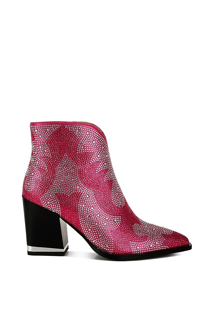 Pink Metallic Faux Leather Rhinestone Embellished Boots by London Rag at Pernia's Pop Up Shop
