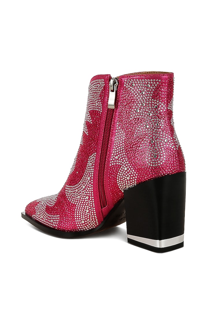 Pink Metallic Faux Leather Rhinestone Embellished Boots by London Rag at Pernia's Pop Up Shop