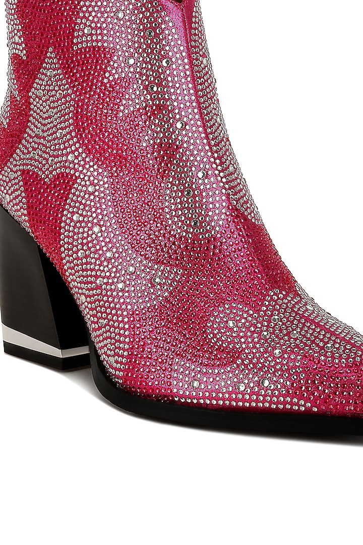 Pink Metallic Faux Leather Rhinestone Embellished Boots by London Rag at Pernia's Pop Up Shop