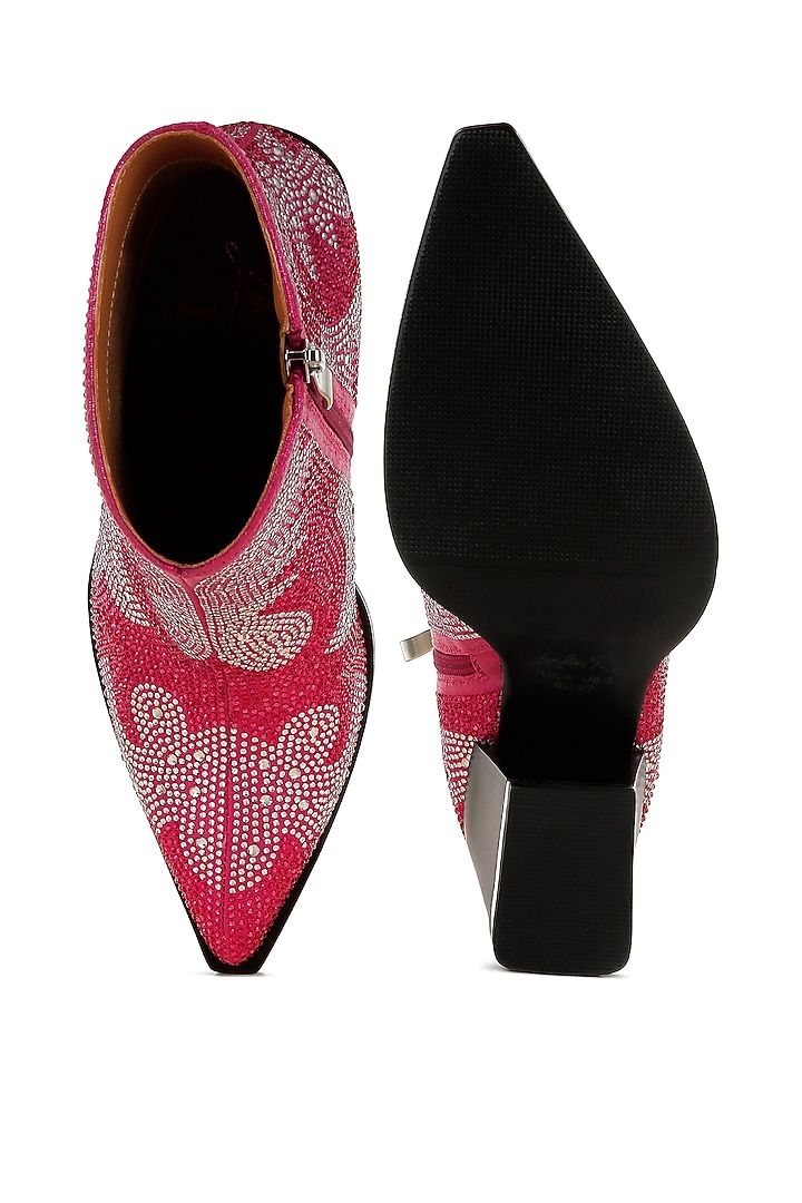 Pink Metallic Faux Leather Rhinestone Embellished Boots by London Rag at Pernia's Pop Up Shop