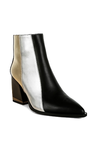 Multi-Colored Faux Leather Color-Blocked Metallic Boots by London Rag