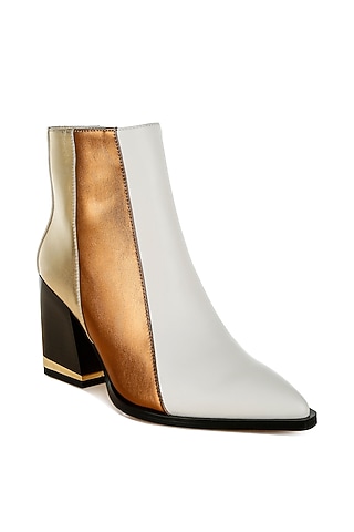 Multi-Colored Faux Leather Color-Blocked Metallic Boots by London Rag