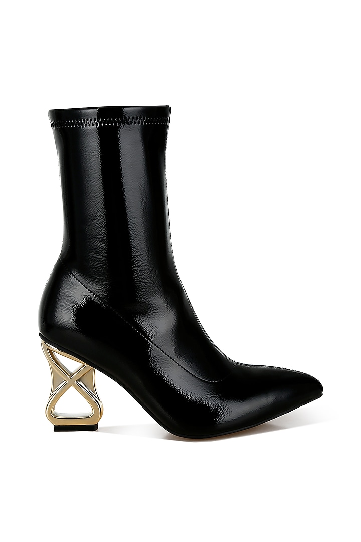 Metallic Black Patent Faux Leather Metallic Boots by London Rag at Pernia's Pop Up Shop