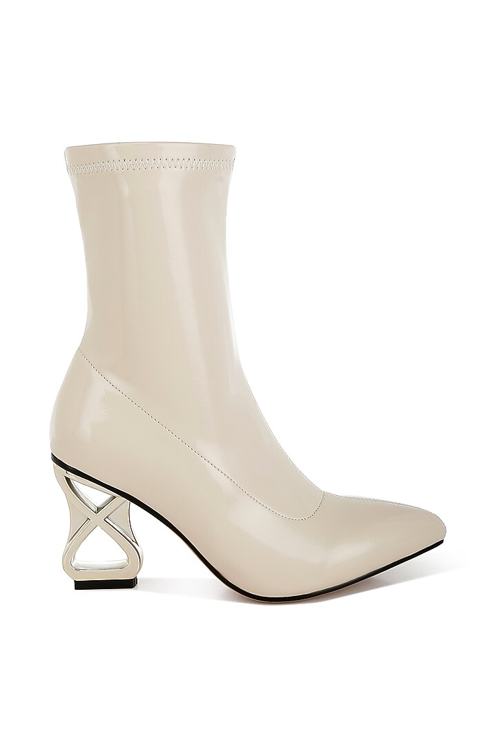 Metllic Beige Patent Faux Leather Metallic Boots by London Rag at Pernia's Pop Up Shop