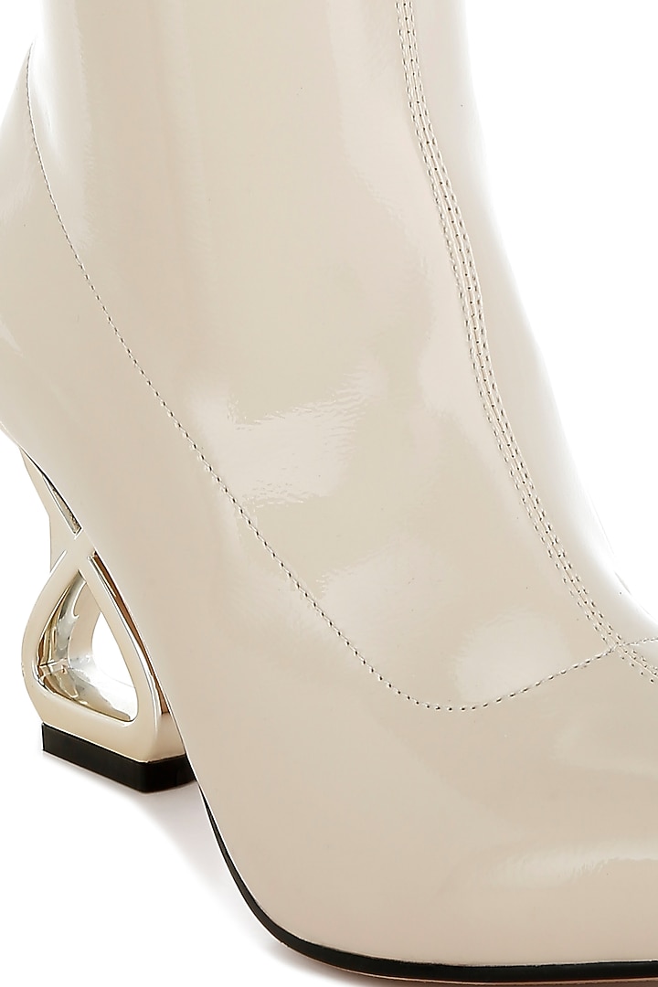 Metllic Beige Patent Faux Leather Metallic Boots by London Rag at Pernia's Pop Up Shop