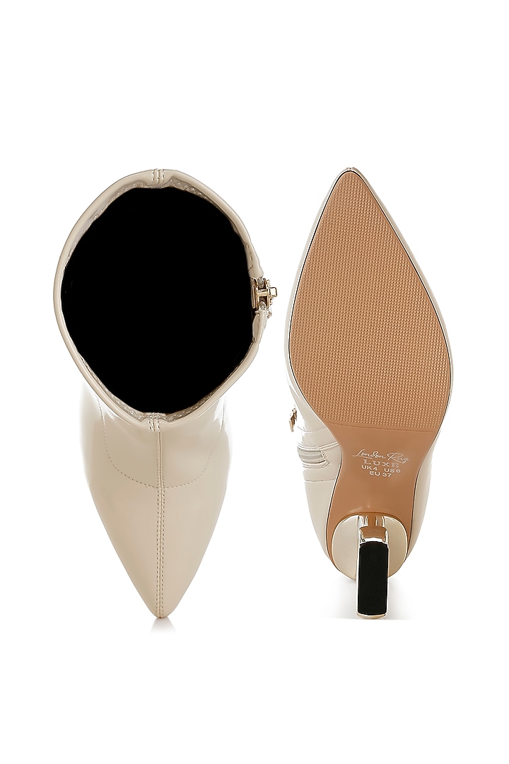 Metllic Beige Patent Faux Leather Metallic Boots by London Rag at Pernia's Pop Up Shop