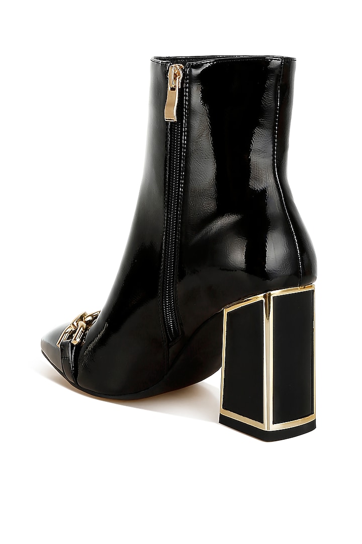 Black Patent Faux Leather Metallic Chain Embellished Boots by London Rag at Pernia's Pop Up Shop