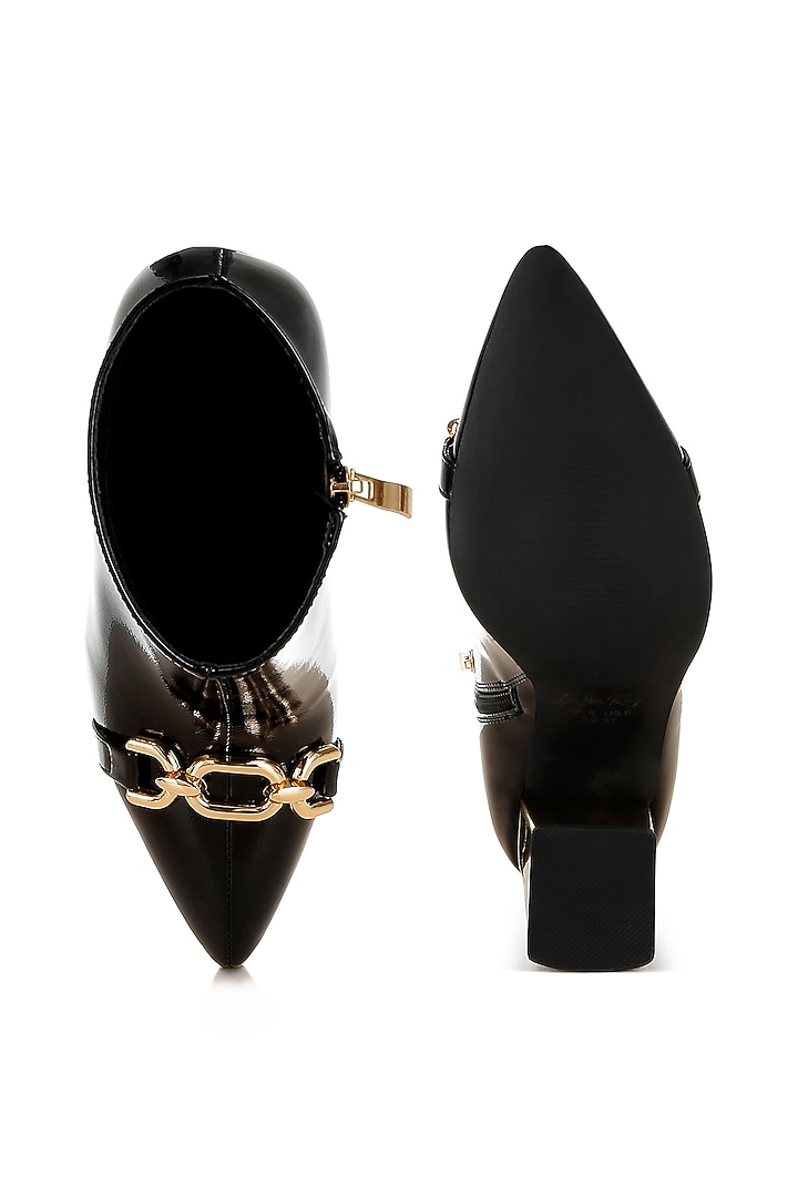 Black Patent Faux Leather Metallic Chain Embellished Boots by London Rag at Pernia's Pop Up Shop