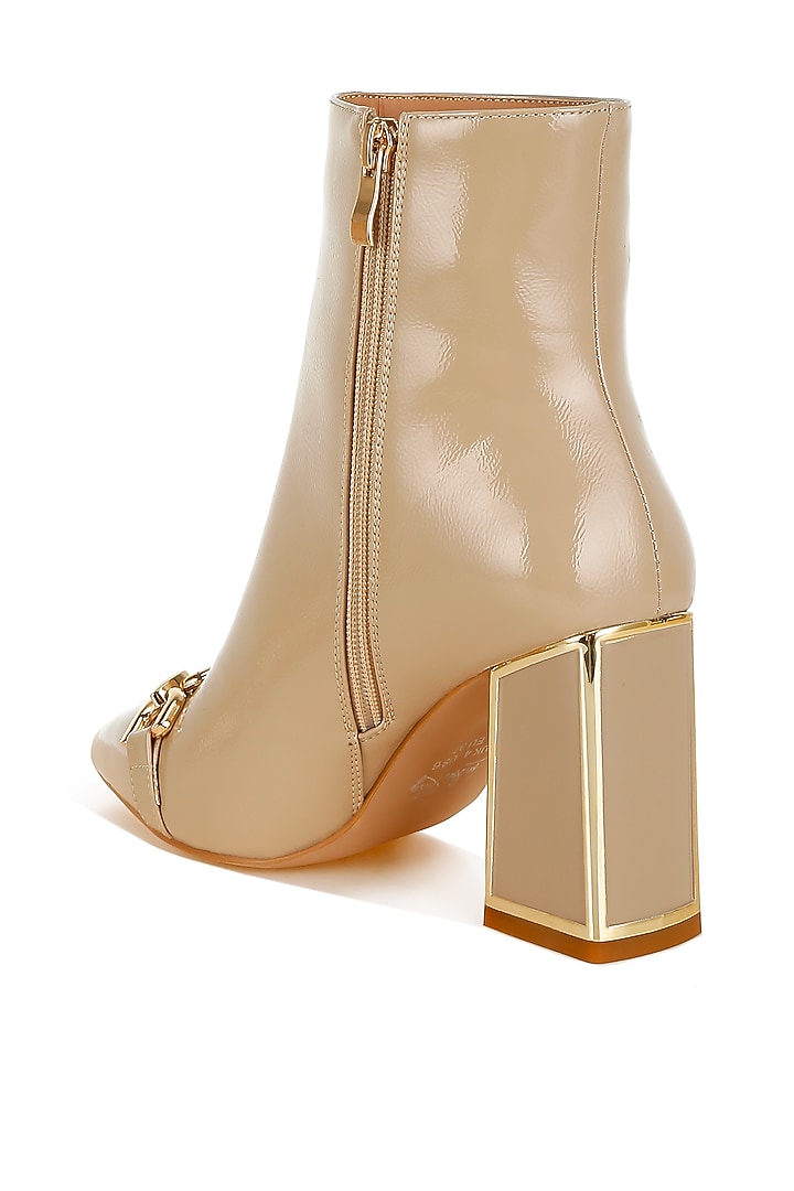 Beige Patent Faux Leather Metallic Chain Embellished Boots by London Rag at Pernia's Pop Up Shop