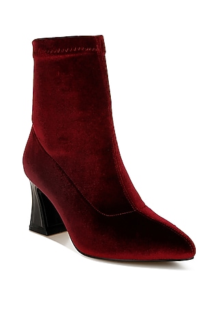 Burgundy Velvet Boots by London Rag