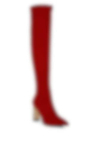 Red Microfiber Long Boots by London Rag at Pernia's Pop Up Shop