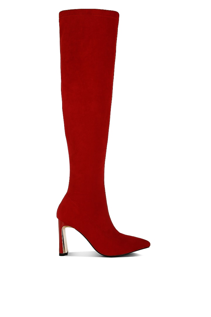 Red Microfiber Long Boots by London Rag at Pernia's Pop Up Shop