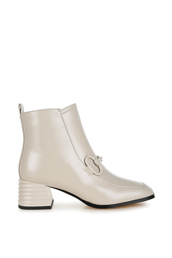 Nude Patent Faux Leather Horsebit Embellished Boots by London Rag at Pernia's Pop Up Shop