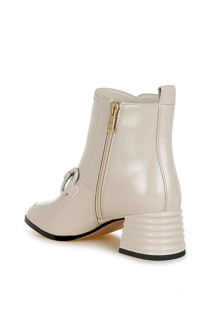 Nude Patent Faux Leather Horsebit Embellished Boots by London Rag at Pernia's Pop Up Shop