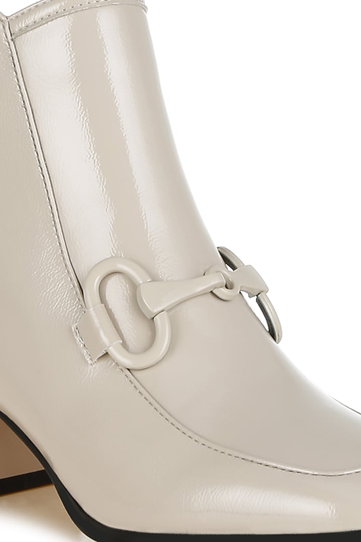 Nude Patent Faux Leather Horsebit Embellished Boots by London Rag at Pernia's Pop Up Shop