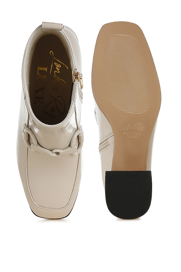 Nude Patent Faux Leather Horsebit Embellished Boots by London Rag at Pernia's Pop Up Shop