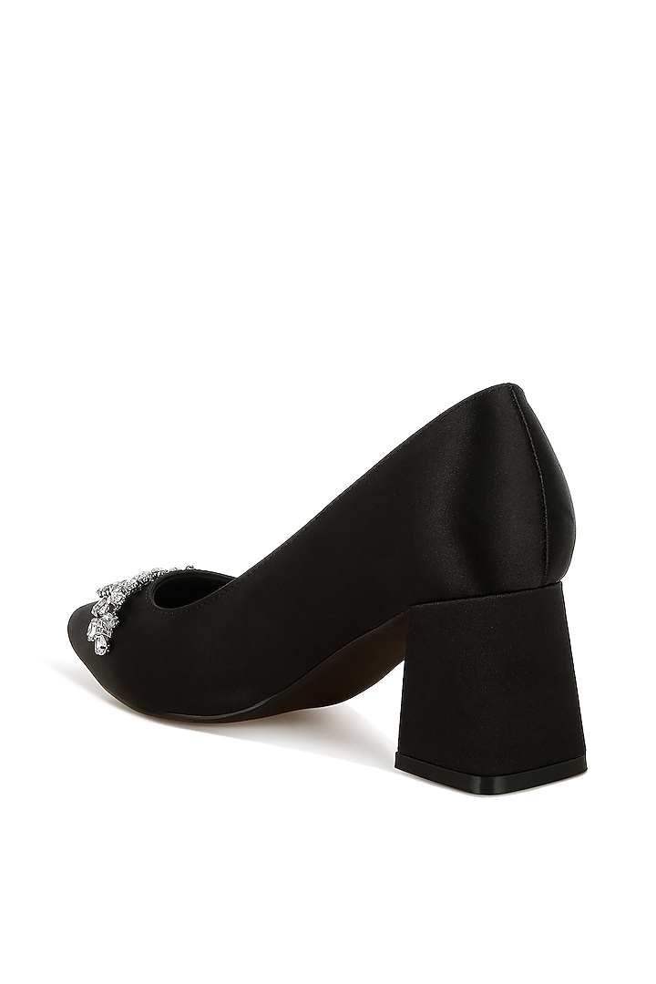 Black Satin Diamante Brooch Embellished Pumps by London Rag at Pernia's Pop Up Shop