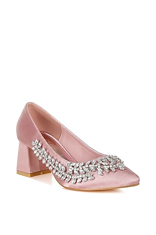 Pink Satin Diamante Brooch Embellished Pumps by London Rag
