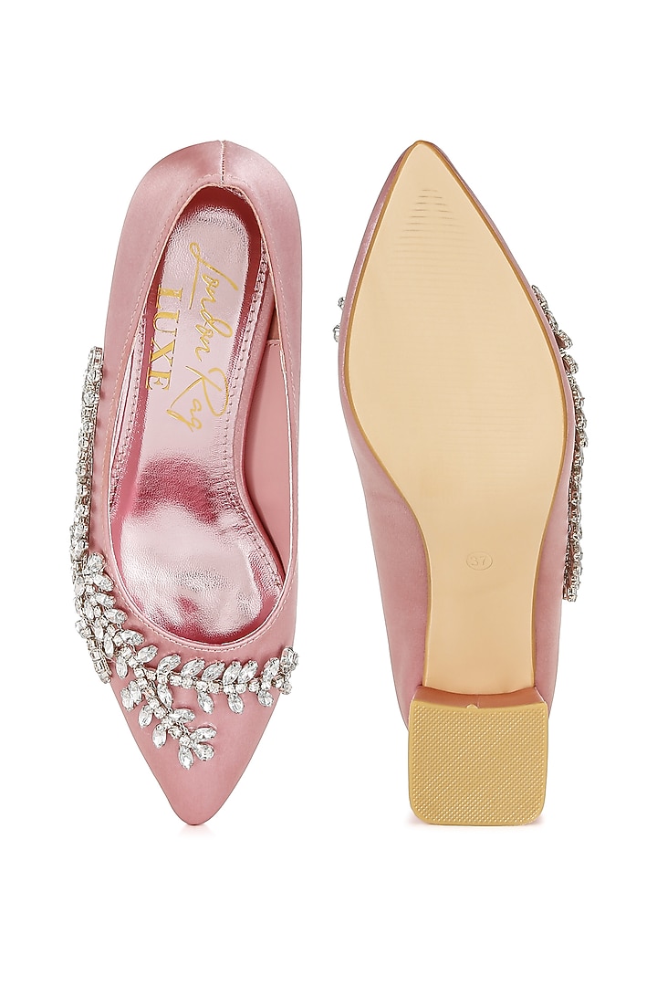Pink Satin Diamante Brooch Embellished Pumps by London Rag at Pernia's Pop Up Shop