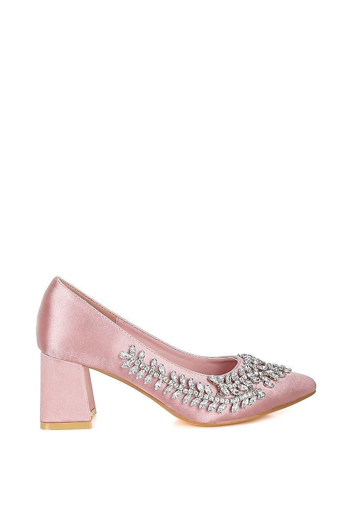 Pink Satin Diamante Brooch Embellished Pumps by London Rag at Pernia's Pop Up Shop