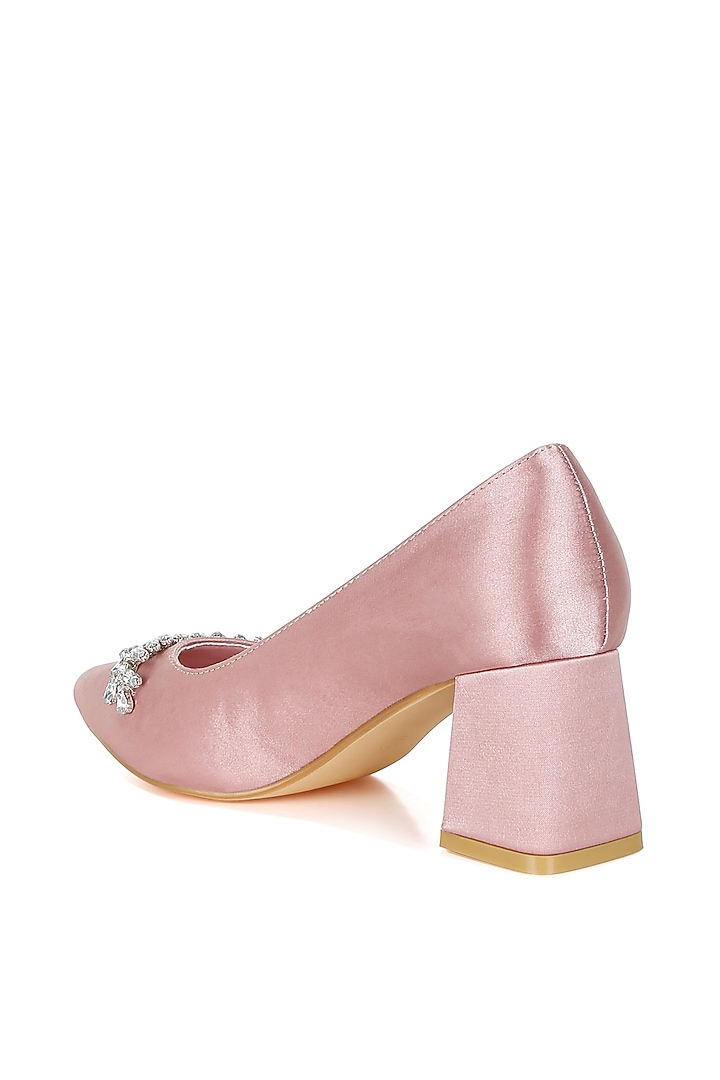 Pink Satin Diamante Brooch Embellished Pumps by London Rag at Pernia's Pop Up Shop